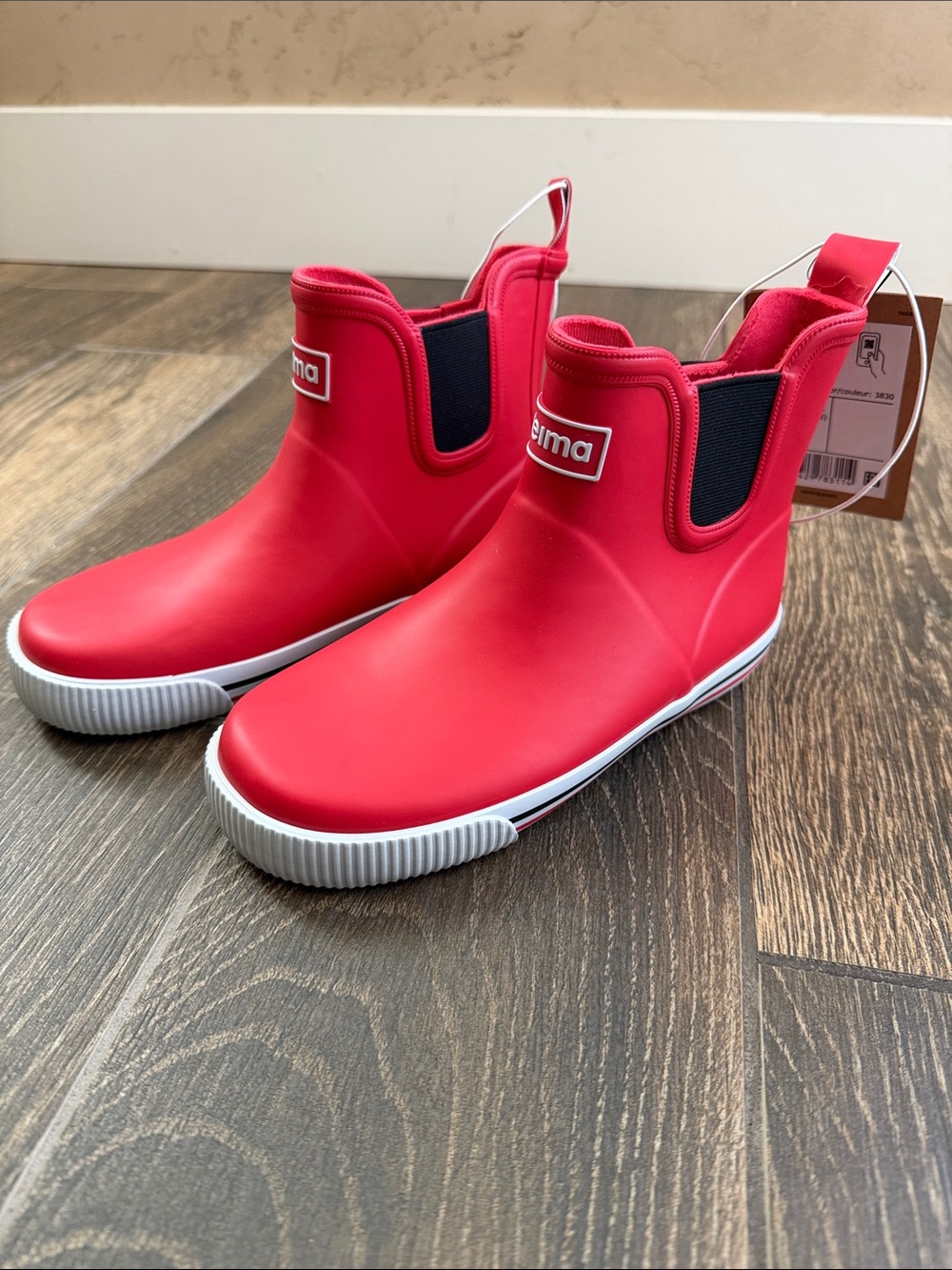 Reima Toddler Kids’ Red Waterproof Ankle Rubber Rain Boots—9 1/2